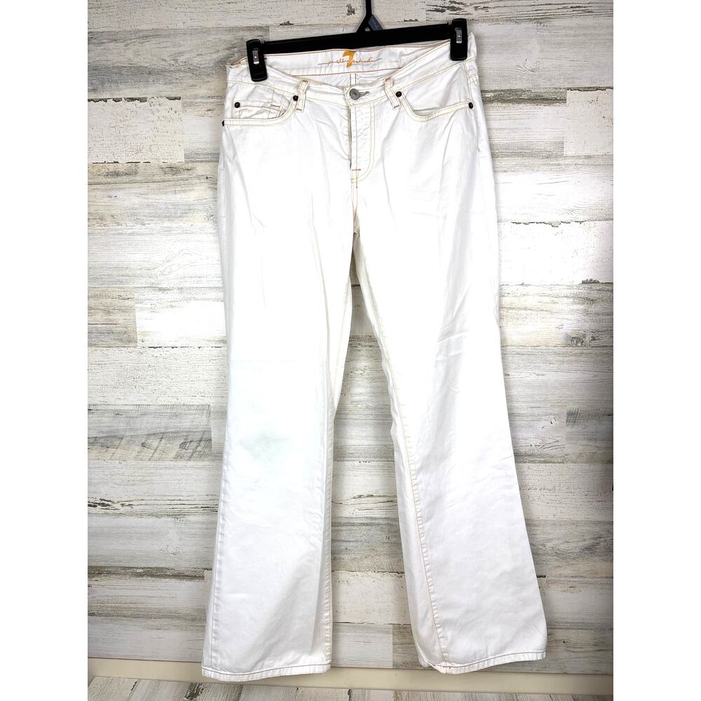 7 For All Mankind Womens 10 White Lightweight Bootcut Pants Yellow Stitching